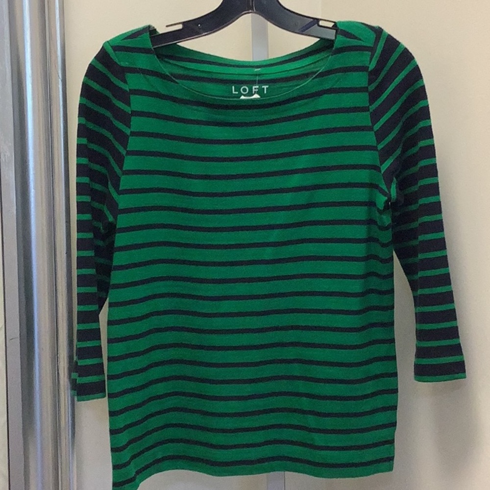 Loft Green and Navy Stripped Long Sleeved Sweater, Women’s Size Small
